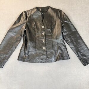 Vintage Metro Style-100% Leather Women’s Jacket-Metal Twist Lock Buttons-Size 10